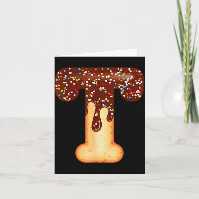 Funny Letter T Ice Cream Chocolate Sprinkles  Card (Front)