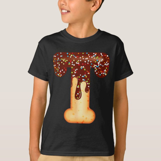Funny Letter T Ice Cream Chocolate Sprinkles  T-Shirt (Front)