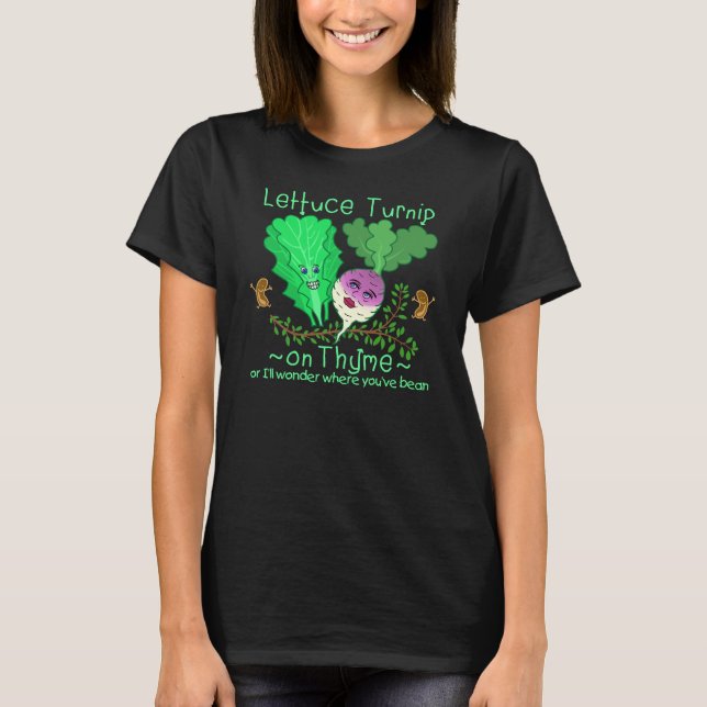 Funny Lettuce Turnip Thyme Vegetable Pun Cartoon T-Shirt (Front)