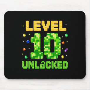 Funny Level 10 Unlocked 10th Birthday Gamer Pixel  Mouse Pad