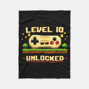 Funny level 10 unlocked video game 10th birthday fleece blanket