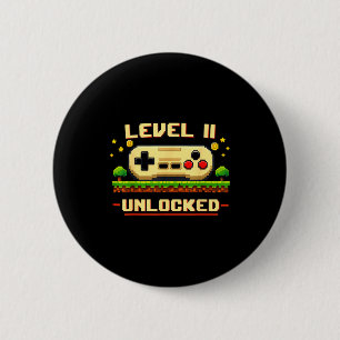 Funny level 11 unlocked video game 11th birthday 6 cm round badge
