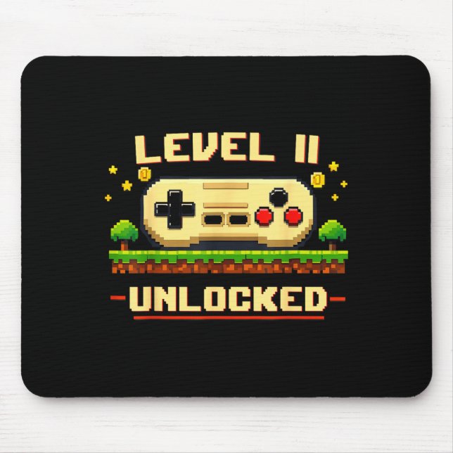 Funny level 11 unlocked video game 11th birthday mouse pad (Front)