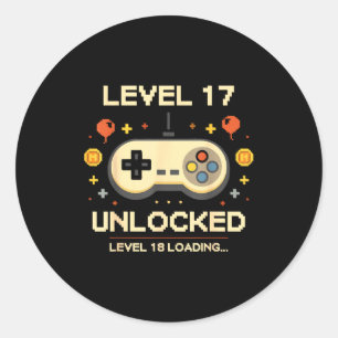Funny level 17 unlocked gamer 17th birthday video classic round sticker