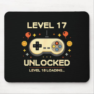 Funny level 17 unlocked gamer 17th birthday video mouse pad