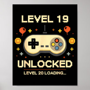 Funny level 19 unlocked gamer 19th birthday video poster