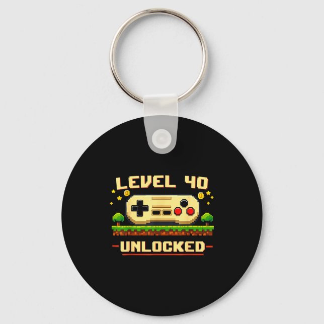Funny level 40 unlocked video game 40th birthday key ring (Front)