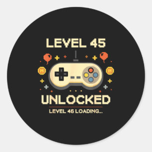 Funny level 45 unlocked gamer 45th birthday video classic round sticker