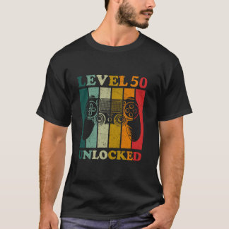 Funny Level 50 Unlocked Gift Men Bday Gamer 50th B T-Shirt