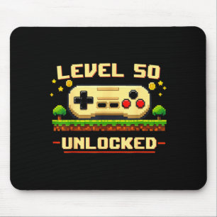 Funny level 50 unlocked video game 50th birthday mouse pad