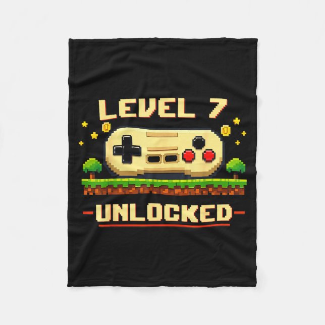 Funny level 7 unlocked video game 7th birthday fleece blanket (Front)