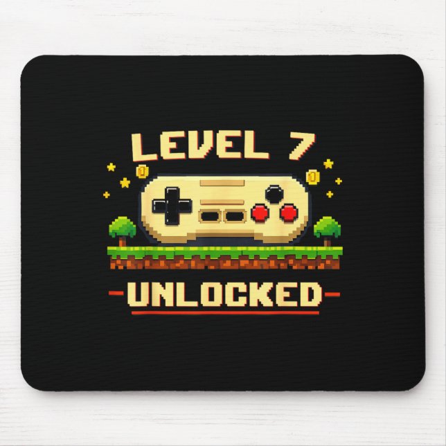 Funny level 7 unlocked video game 7th birthday mouse pad (Front)