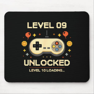 Funny level 9 unlocked gamer 9th birthday video mouse pad