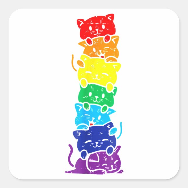 Funny LGBT Cat Stack Rainbow Gay Pride Gift For Ca Square Sticker (Front)