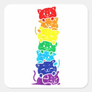 Funny LGBT Cat Stack Rainbow Gay Pride Gift For Ca Square Sticker