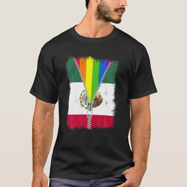 Funny LGBT Mexico Flag Zip Rainbow Mexican Gay Pri T-Shirt (Front)