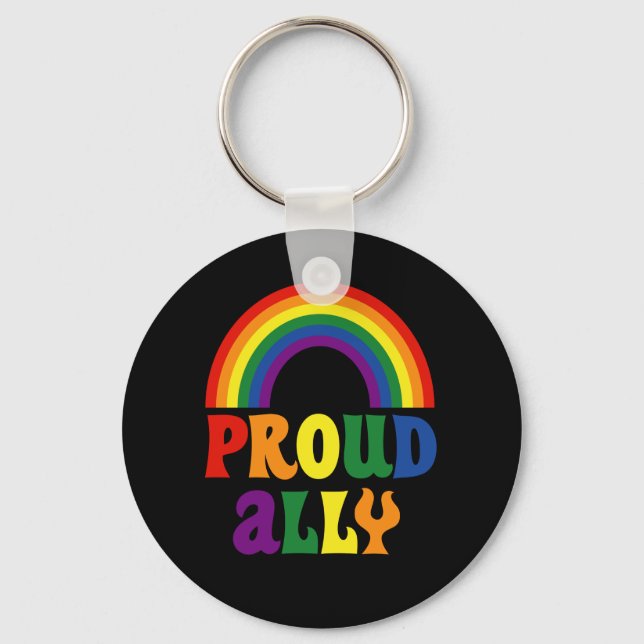 Funny LGBT Rainbow Pride Proud Ally Gift Key Ring (Front)