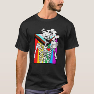 Funny LGBT Skull Skeleton Drinks Coffee Lover Hall T-Shirt