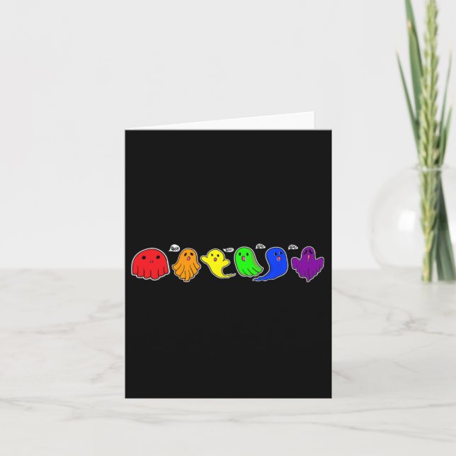 Funny Lgbtq Boo Ghost Spooky Halloween Rainbow Gay Card (Front)