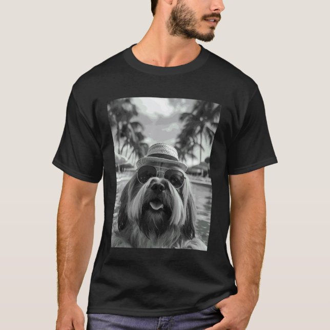 Funny Lhasa Apso Selfie Dog Summer Vacation T-Shirt (Front)