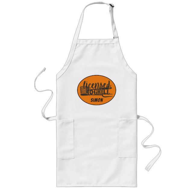 Funny Licensed To Grill BBQ Quote Personalize Long Apron (Front)