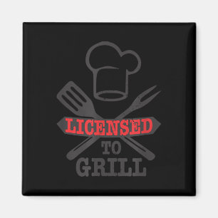 Funny Licensed To Grill Grilling Bbq Meat Dad Gran Magnet