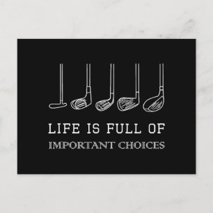 Funny Life is Full Of Important Choices Golf Clubs Holiday Postcard