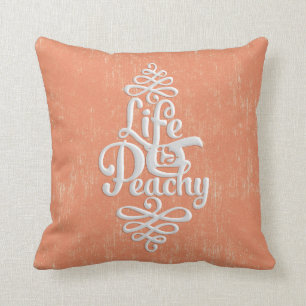 Funny Life Is Peachy Girly Peach And White Desig Cushion