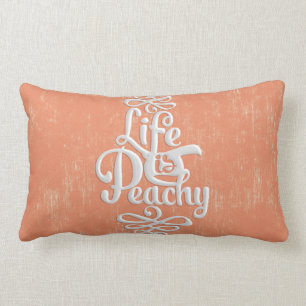 Funny Life Is Peachy Girly Peach And White Desig Lumbar Cushion