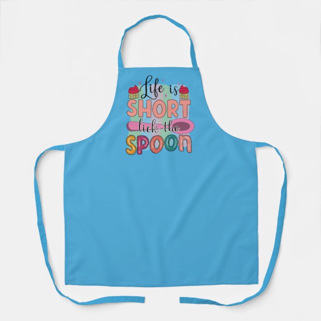 Funny life short lick spoon kitchen apron (Front)