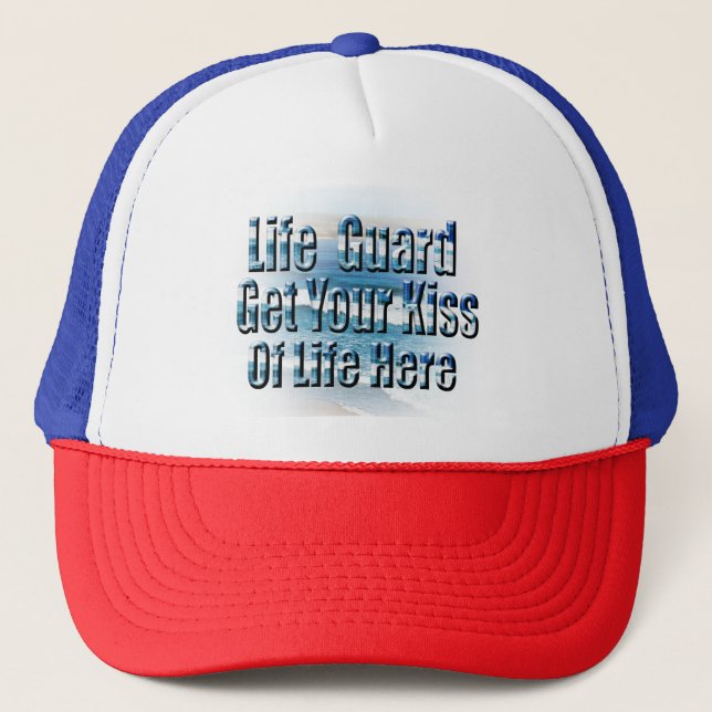 Funny Lifeguard Kiss Here, Trucker Hat  (Front)