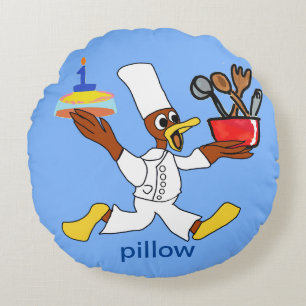 Funny Light Blue Chef Ducky Kazoo Round Pillow