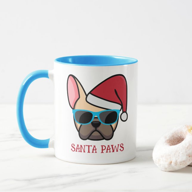 Funny Light Fawn Frenchie Santa Paws Christmas Mug (With Donut)