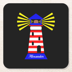Funny Lighthouse Square Paper Coaster