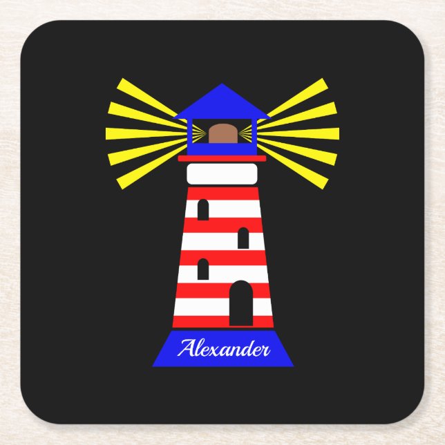 Funny Lighthouse Square Paper Coaster (Front)