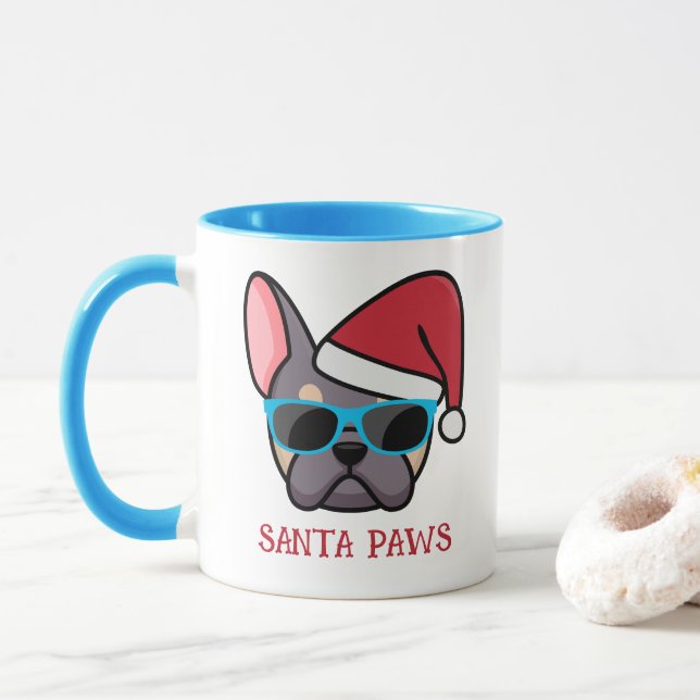 Funny Lilac Tan Frenchie Santa Paws Christmas Mug (With Donut)