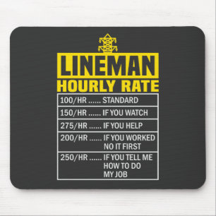 Funny Lineman Hourly Rate Black Mousepad