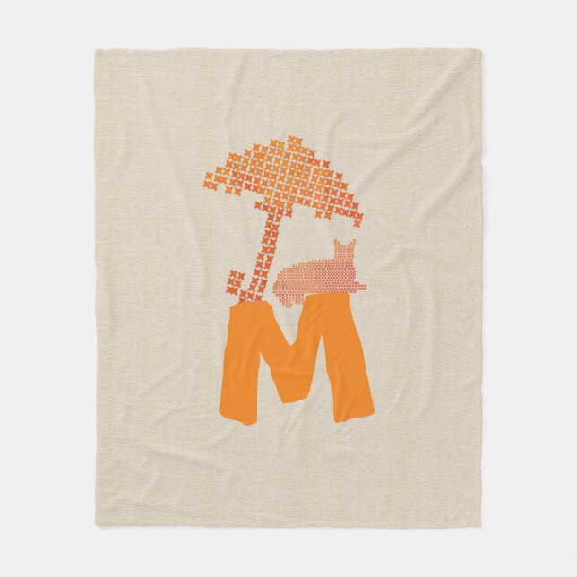 Funny Linen Look Red Cat Umbrella Monogram Blanket (Front)