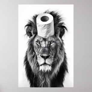 Funny Lion Bathroom Art Print, Toilet Paper Roll Poster