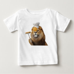 Funny Lion Chef with Pancakes and Toque Isolated o Baby T-Shirt