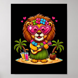 Funny Lion Hawaiian Costume Kids Summer Vacation L Poster