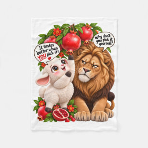 Funny Lion & Lamb Pomegranate Throw Pillow Fleece Blanket