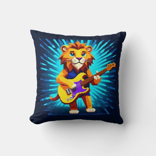 Funny Lion Playing Guitar  Cushion (Front)