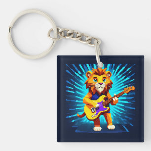 Funny Lion Playing Guitar Key Ring