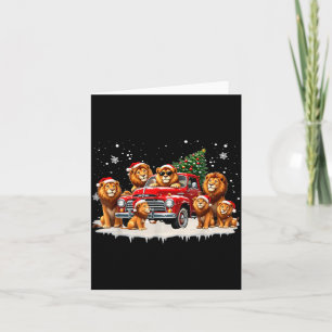 Funny Lion Riding Christmas Tree Truck Christmas  Card