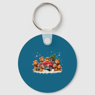 Funny Lion Riding Christmas Tree Truck Christmas  Key Ring