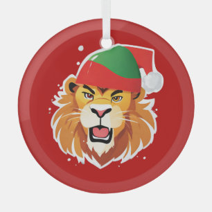 Funny Lion Safari animals Santa Christmas Costume  Glass Tree Decoration