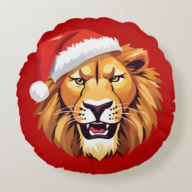Funny Lion Safari animals Santa Christmas Costume  Round Cushion (Front)