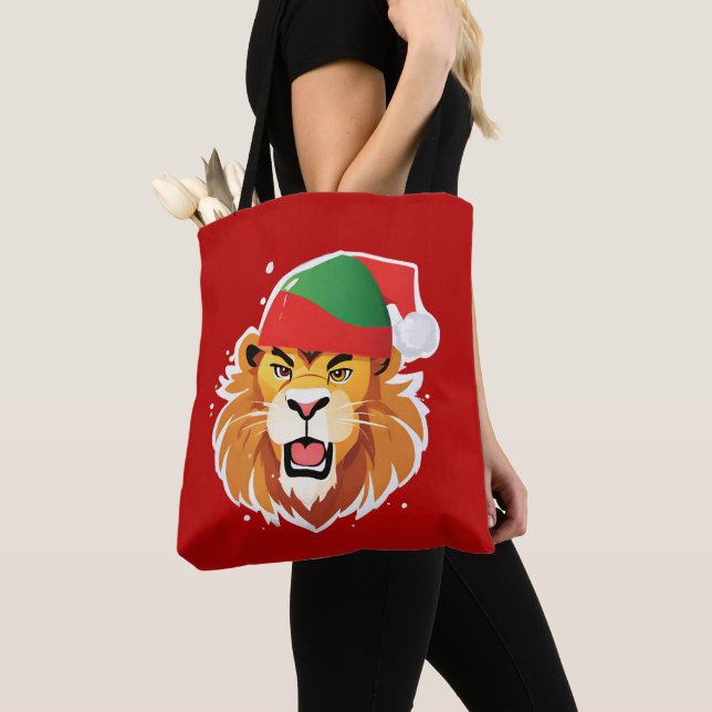 Funny Lion Safari animals Santa Christmas Costume  Tote Bag (Close Up)