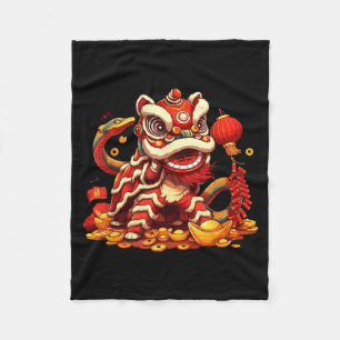 Funny Lion Snake Chinese New Year 2025 Womens Mens Fleece Blanket